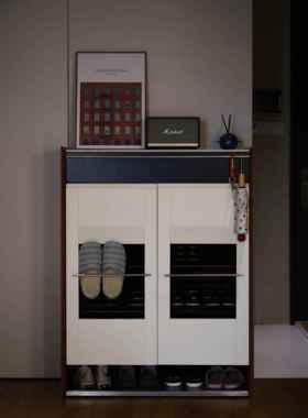 不众丨Latt鞋柜中古包豪斯实木玄关柜樱桃木小户型复古窄换鞋凳