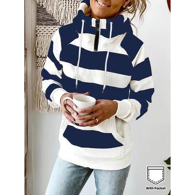 I 13263 Stripe Leather Patch Hoodie 条纹皮牌女卫衣跨境速