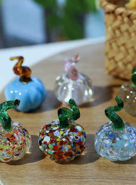 创意南瓜造型桌面玻璃摆饰客厅书桌家居田园彩色南瓜球形玻璃摆件