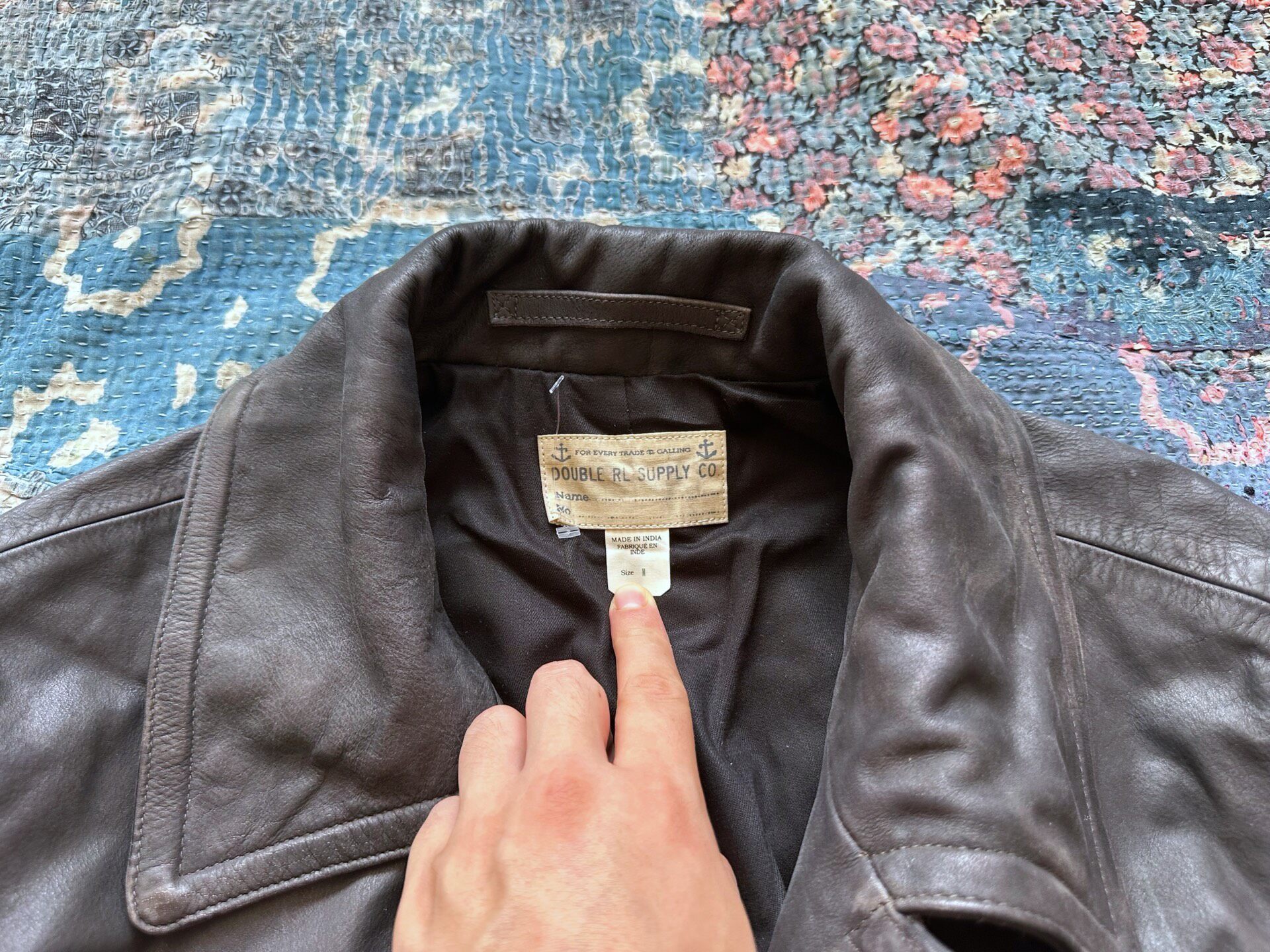 RRL 740 Brown Leather Peacoat — detail