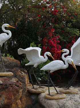 户外花园装饰假山水鱼池造景白鹭鸟类雕塑玻璃钢动物仿真白鹭摆件