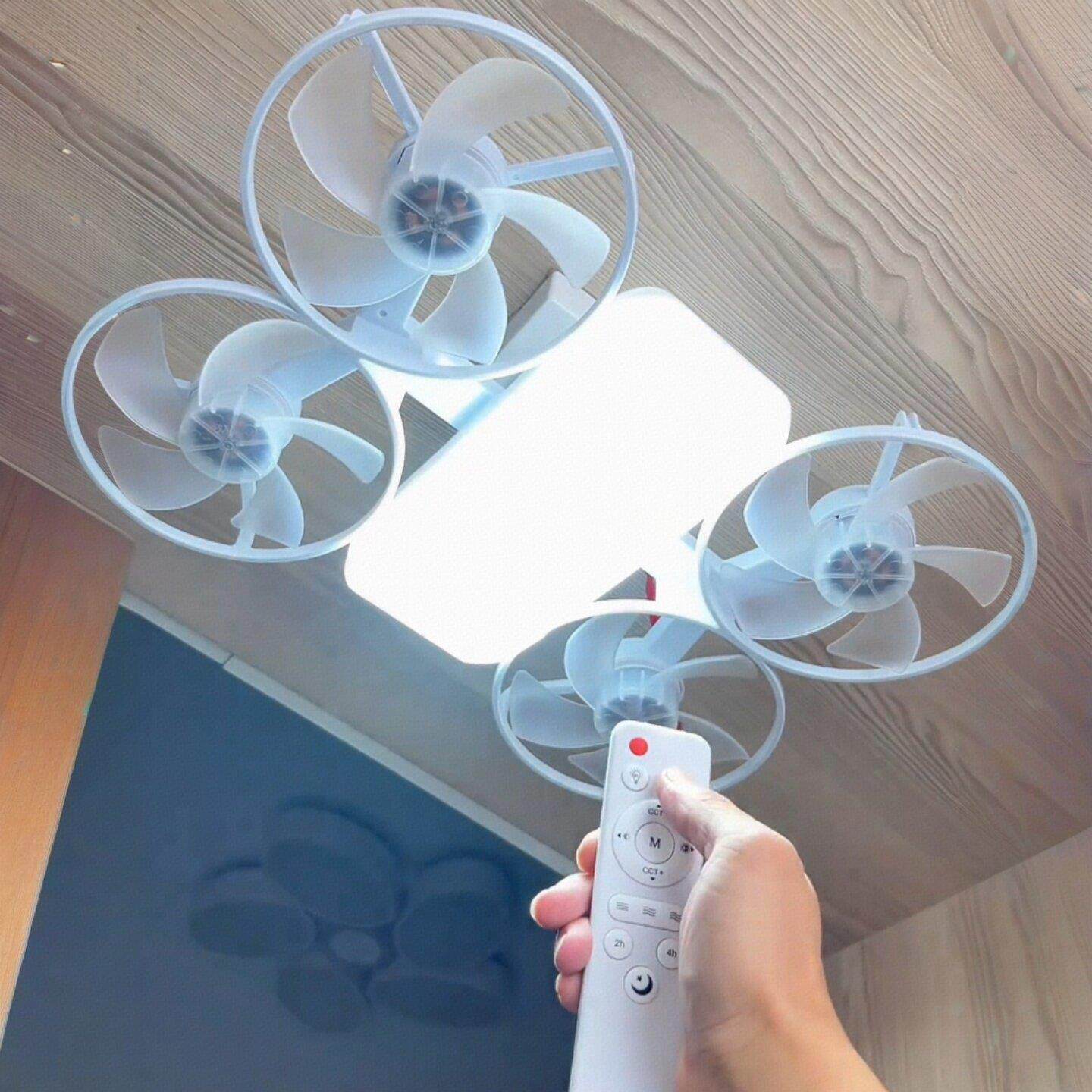 客厅2025新款吊扇灯吸顶式静音遥控护眼家用一体无人机风扇吊灯泡