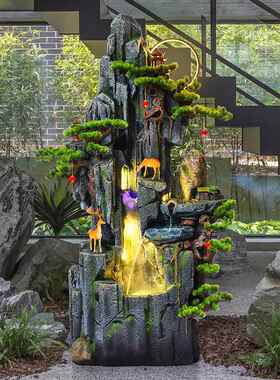 中式器假山循环流水生落景地喷泉观财加湿玄PUU关家居室内外装饰