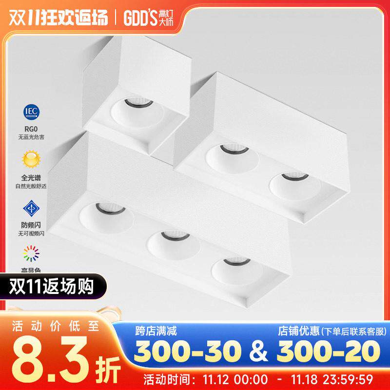 全铝双头明装防眩射灯白色免开孔吸顶式斗胆灯led客厅家用2头智能