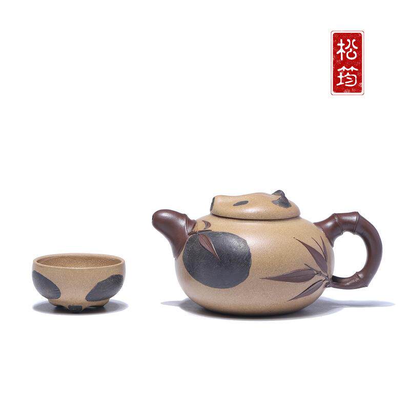 原矿段泥纯手工粉浆熊猫壶460ML宜兴紫砂壶中式功夫茶壶茶具礼品