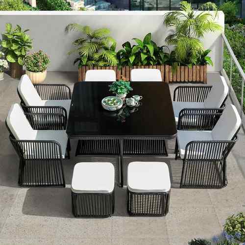 户外桌椅庭院藤椅院子露台花园室外休闲茶桌露天防水藤编椅子