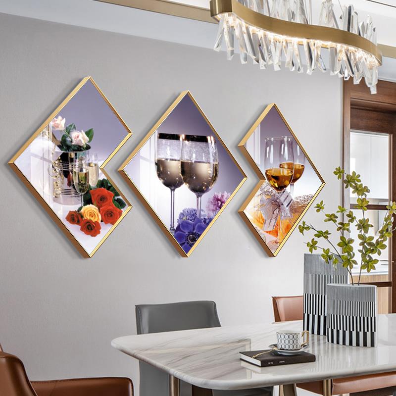 现代简约饭厅装饰画轻奢饭厅创意三联挂画客厅高档餐桌背景墙壁画