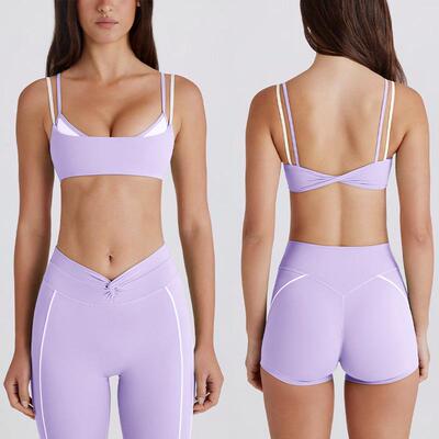 White striped running pants shorts hanging neck sports bra