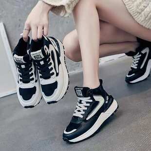 老爹鞋女ins潮2025新款春季百搭网红超火厚底增高高帮黑色运动鞋