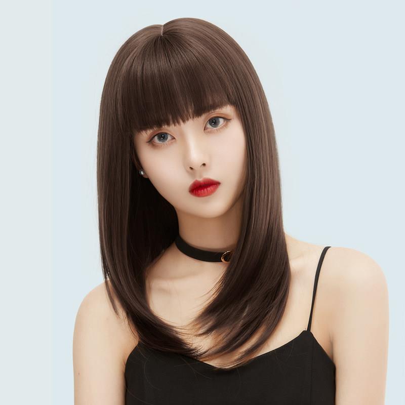 假发女长发直发锁骨头套式彷真人发丝自然圆脸中长发全头套假发套