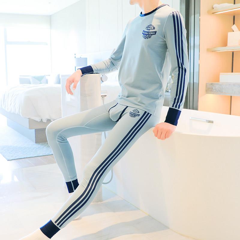 男士秋衣卫生裤套装秋冬薄款卫生衣卫生裤男生内搭裤修身发热衣裤