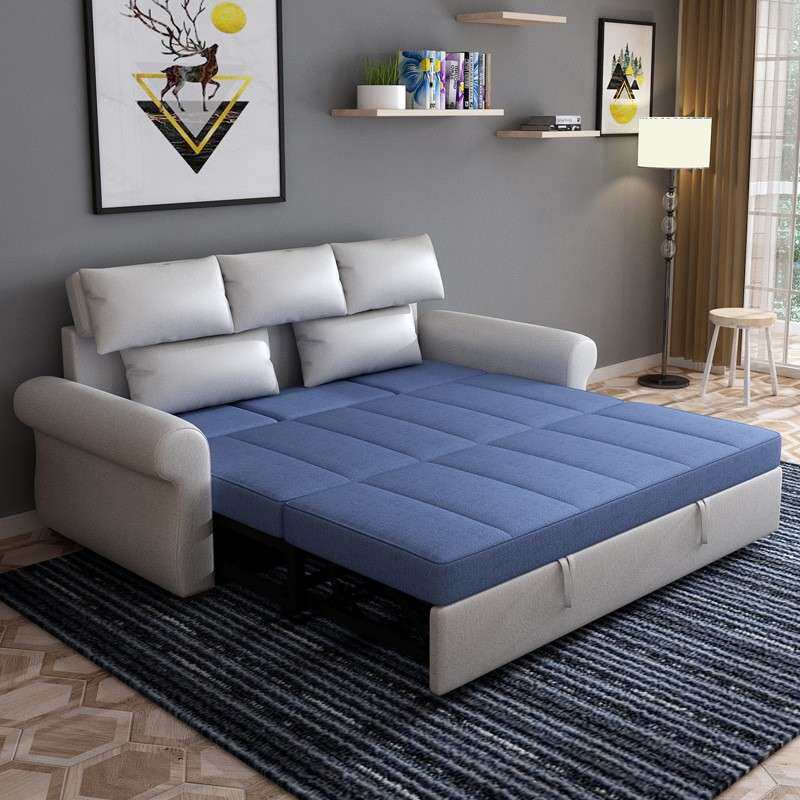 科技布沙发床小户型客厅休闲两用可折叠推拉功能可拆洗头枕沙发床