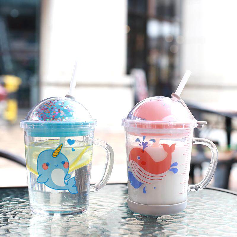 玻璃杯家用儿童水杯刻度牛奶杯吸管杯女可爱杯子喝水杯豆浆杯奶杯