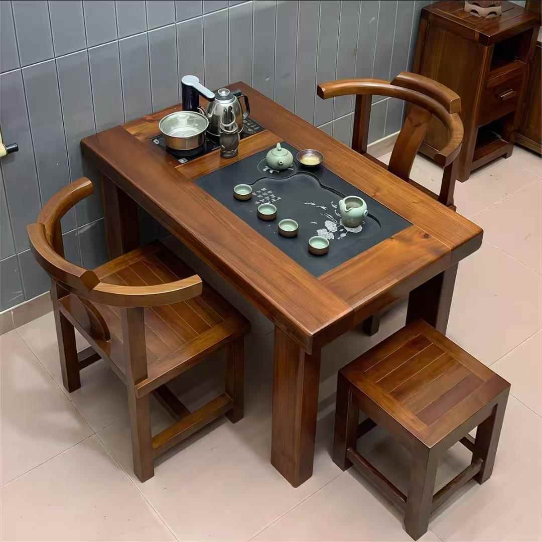 正品实木茶桌椅组家合船木一桌五椅办公室几功夫泡茶桌用阳台茶茶