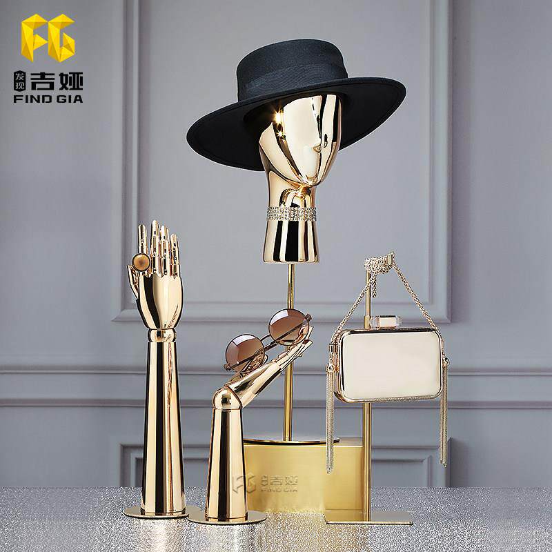 服装店饰品帽子眼镜多功能头台展示架高端金银色人头模型手模陈列