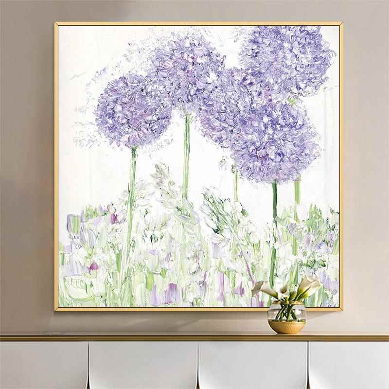 手绘油画紫色薰衣草花卉现代轻奢客厅玄关装饰画餐厅走廊背景挂画