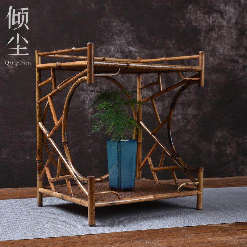 梅鹿竹文人茶棚手工竹花几多宝格博古架彷古收纳道具零配件杯花器