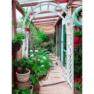 室外拱门花萄架爬栅藤子庭院碳化防腐木花架园栏门花墙架网F75899