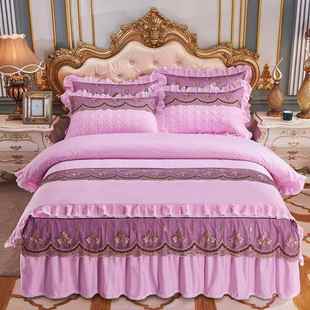 高档纯床裙四件套100全棉轻.8床上被套裙款 奢高端 夹棉加厚棉1冬季