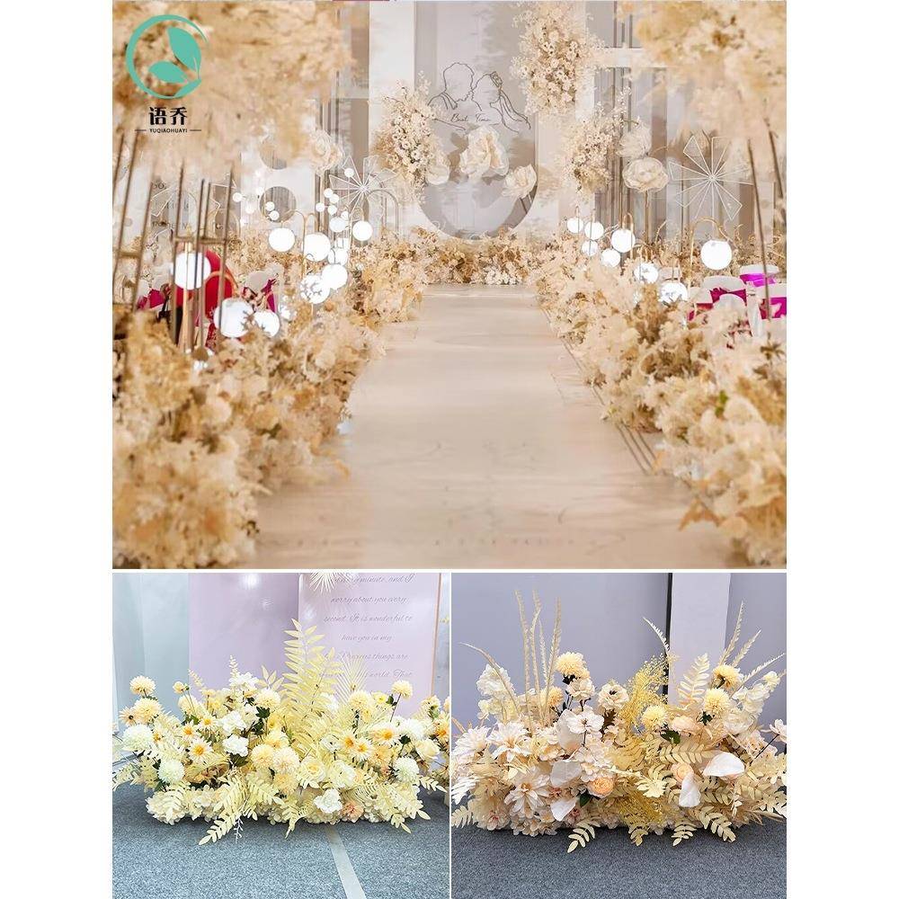 20262026香槟色花排地排花婚庆排花路引花花花艺婚礼装饰T台马年