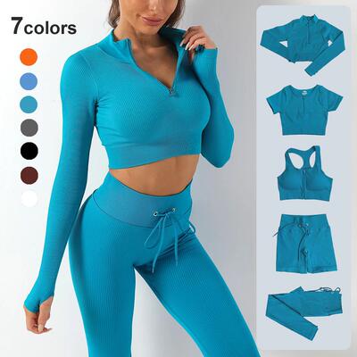 Womenswear Athletic Round Neck Zipper Crop Shaping Trousers