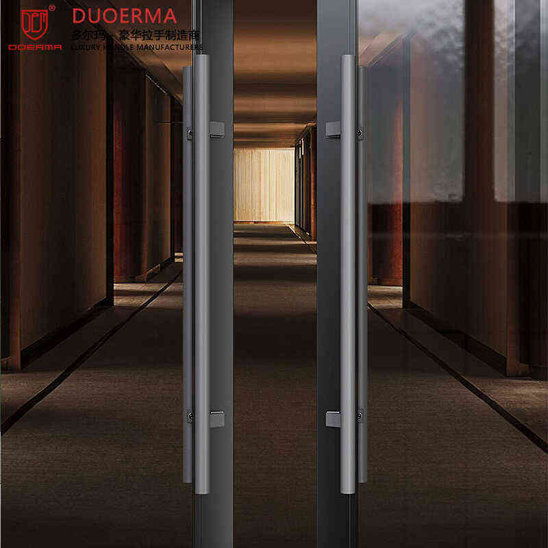 黑色烤漆有框玻璃大门方管侧装加厚不锈钢拉手灰色氟碳漆木门把手