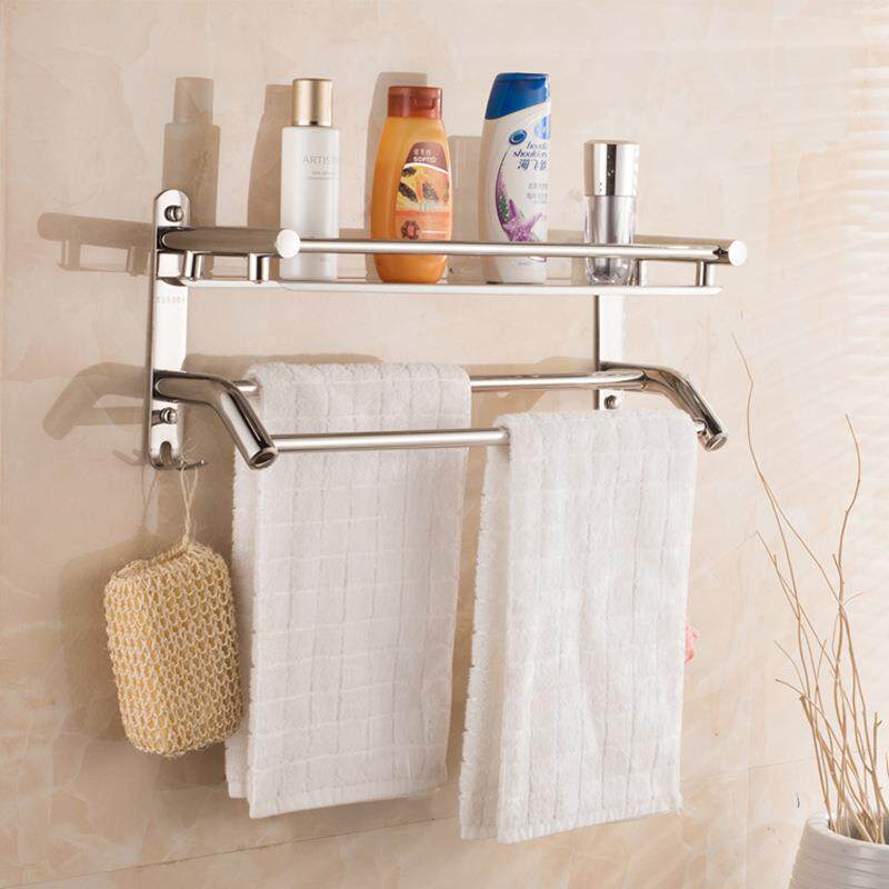 不锈钢物架毛置3巾架04双层亮光浴551室卫生间卫卫浴挂件置浴物架