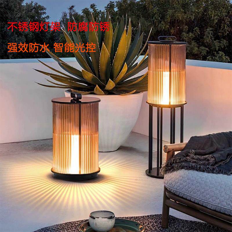 太阳能庭院灯户外防水草坪灯可移动露营灯露台花园地灯院子手提灯