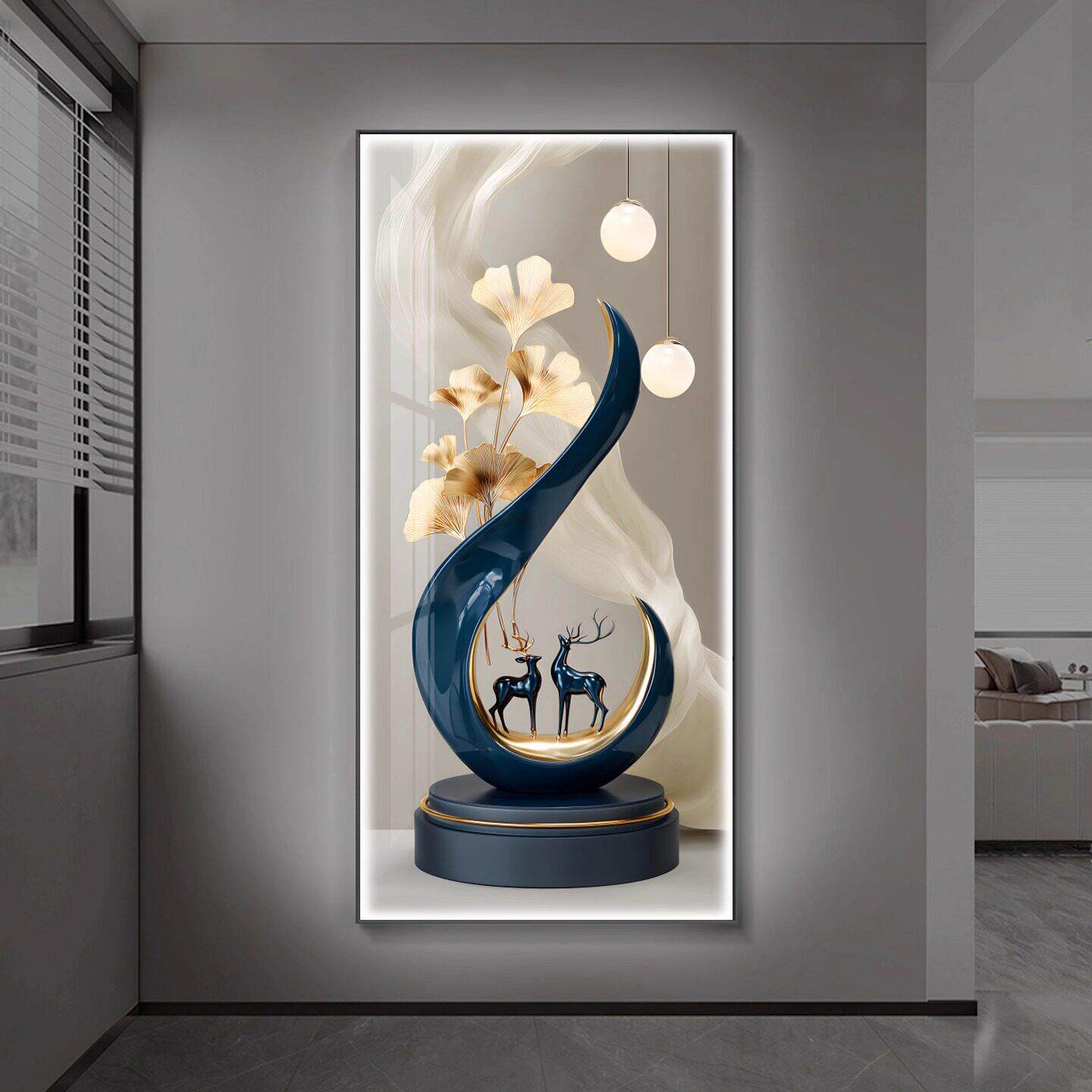 福鹿轻奢玄关装饰画 画走廊过道挂画 画高级感现代简约晶瓷镶钻灯