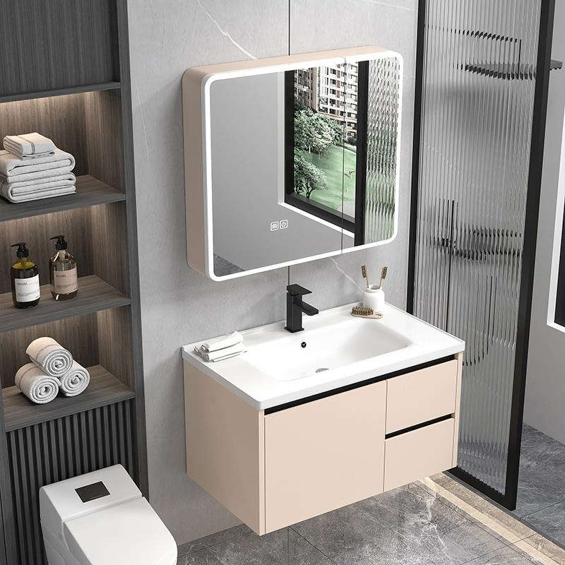 太空铝浴室柜陶瓷一体卫生间洗漱台智能洗脸盆柜组合洗手池奶油风饰品