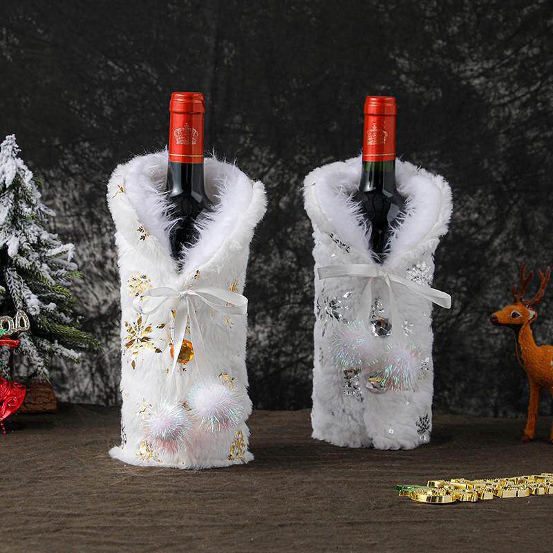 跨境圣诞节装饰酒瓶套餐厅装扮香槟红酒袋场景布置雪花酒套