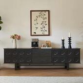 复古电视柜客厅高级感黑色中古风家用 实木法式 客家木匠 2024新款