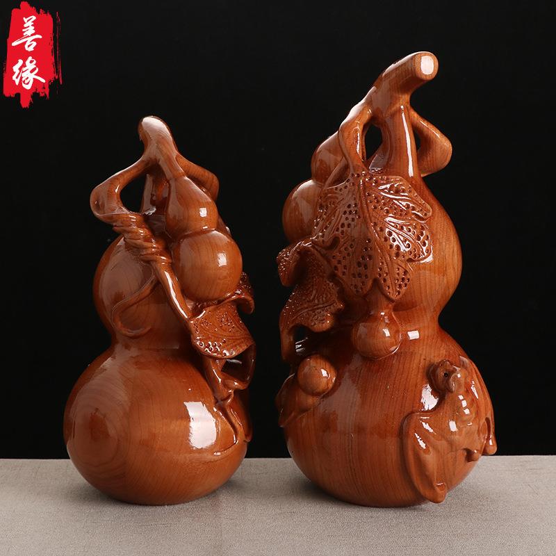 厂家供应 桃木雕刻葫芦摆件实木子孙葫芦家居饰品摆设风水工艺品