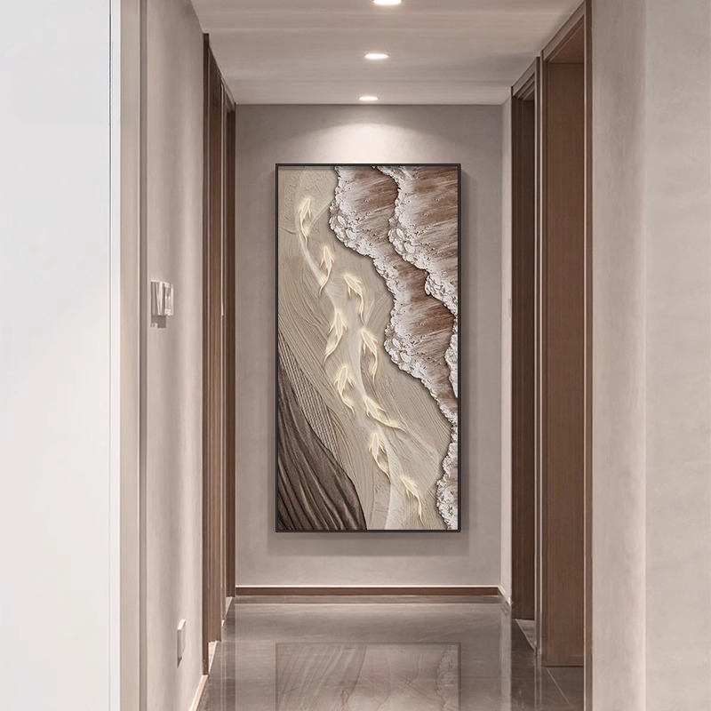 九鱼图海景画玄关装饰画高级感正对门墙客厅挂画入户走廊过道壁画