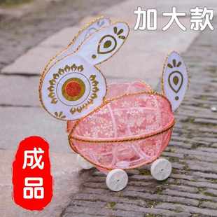 加大手工拉线拖拉兔灯新春发光滚动中秋花灯大红布艺兔子生肖灯笼