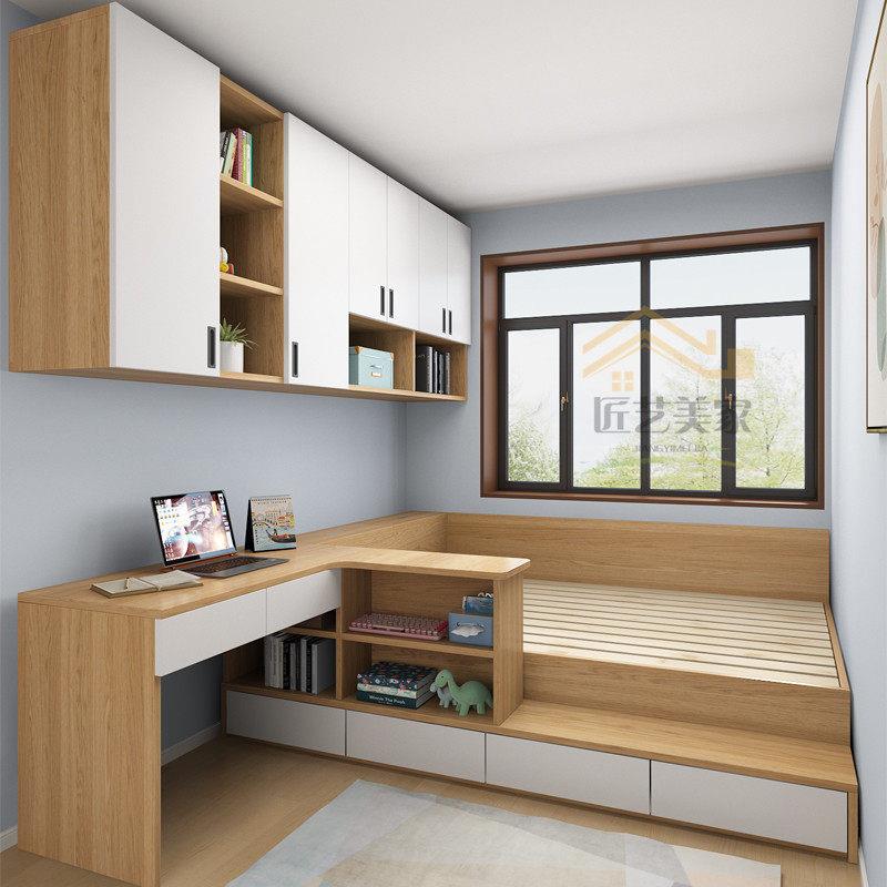 小卧室床衣柜一体小户型高箱床榻榻米带书桌转角吊柜组合气压储物