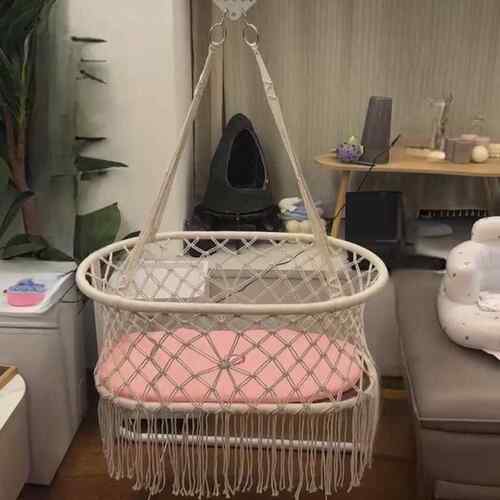 加深网红田园风棉绳编织摇篮婴儿床童床婴幼儿吊床摇窝棉线 线手