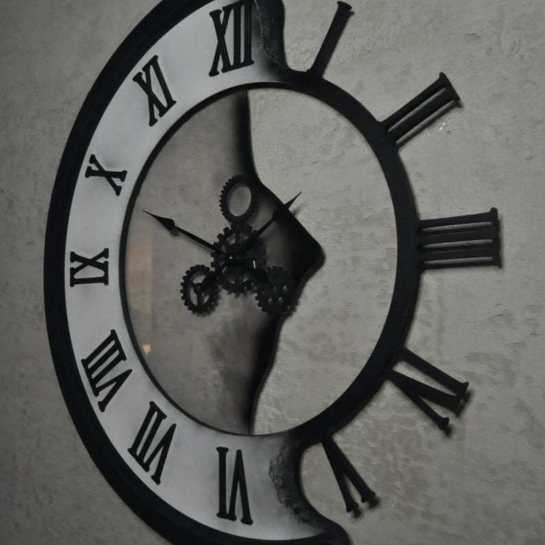 外贸 抽象工业风破旧万年钟木制挂钟中世纪时期战争大壁钟表