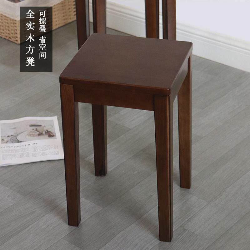 全实木方凳原木板凳家用北欧简约化妆椅餐桌凳小椅子时尚木头凳子