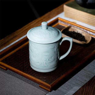 办公个人水杯盖陶瓷茶杯泡茶龙纹杯泡茶带景德镇青瓷杯大容量杯子