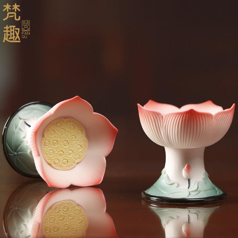 佛前供具陶瓷长明灯 家用莲花烛台新中式风格客厅摆件