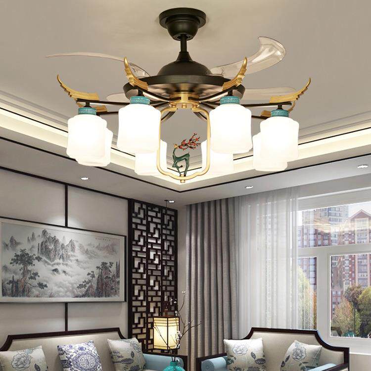 新中式吊灯风扇灯吊扇灯家用客厅隐形卧室饭厅餐厅吸顶灯可调光