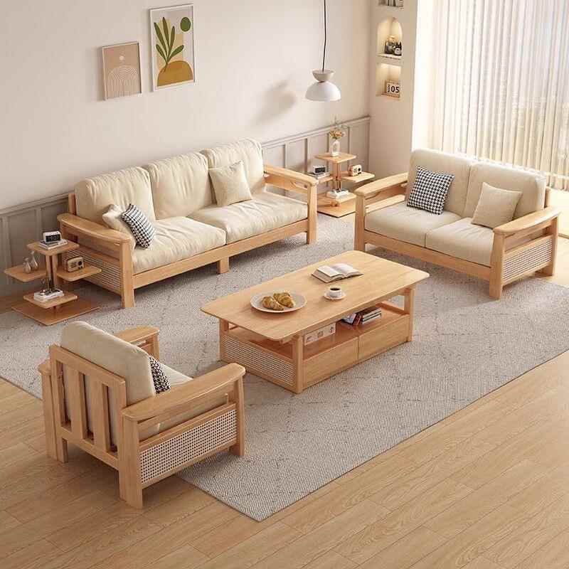 全实木沙发客厅转角布艺沙发组合小户型奶油风北欧原木沙发可拆洗