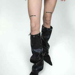 SS2L原创秋冬新款 暗黑哥特朋克银色铆钉皮质辣妹腿套袜套女ins潮