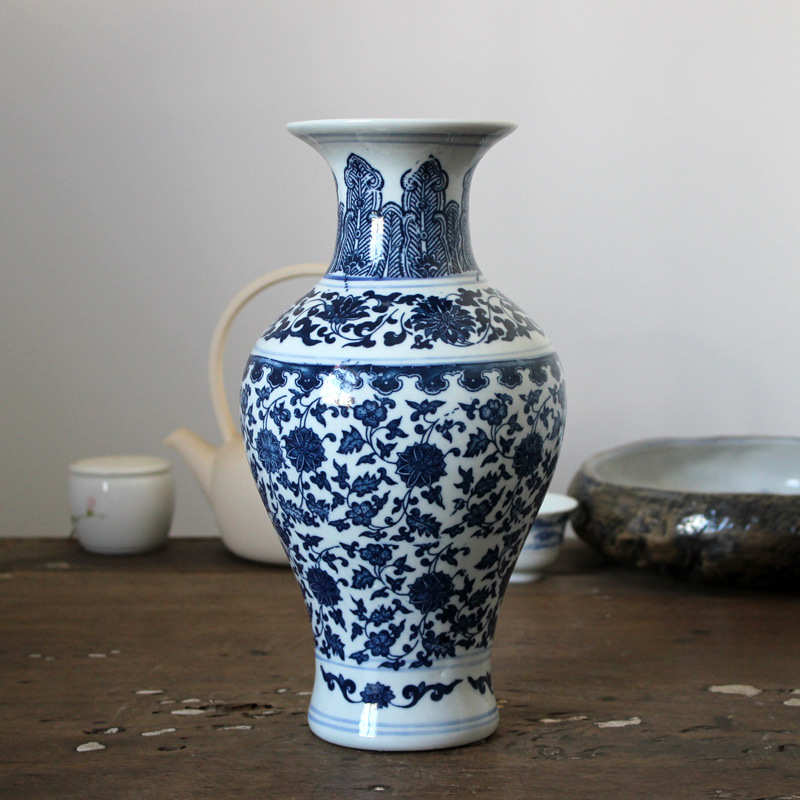 瓷瓶对桌面瓶青花瓷景德镇青花小号青花花插仿古摆件花瓶花瓶