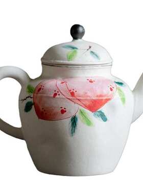 带过釉手绘上壶泡茶桃子壶茶具家用滤风粗寂鼎陶诧单茶壶功夫粉山