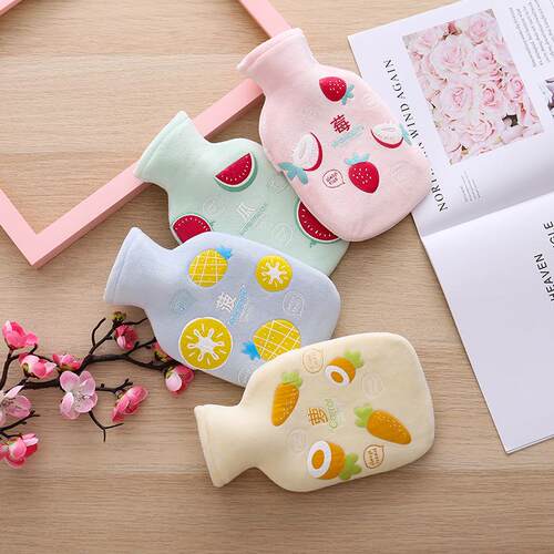 Plush cover hand warmer, cartoon fruit design, rubber hot wa