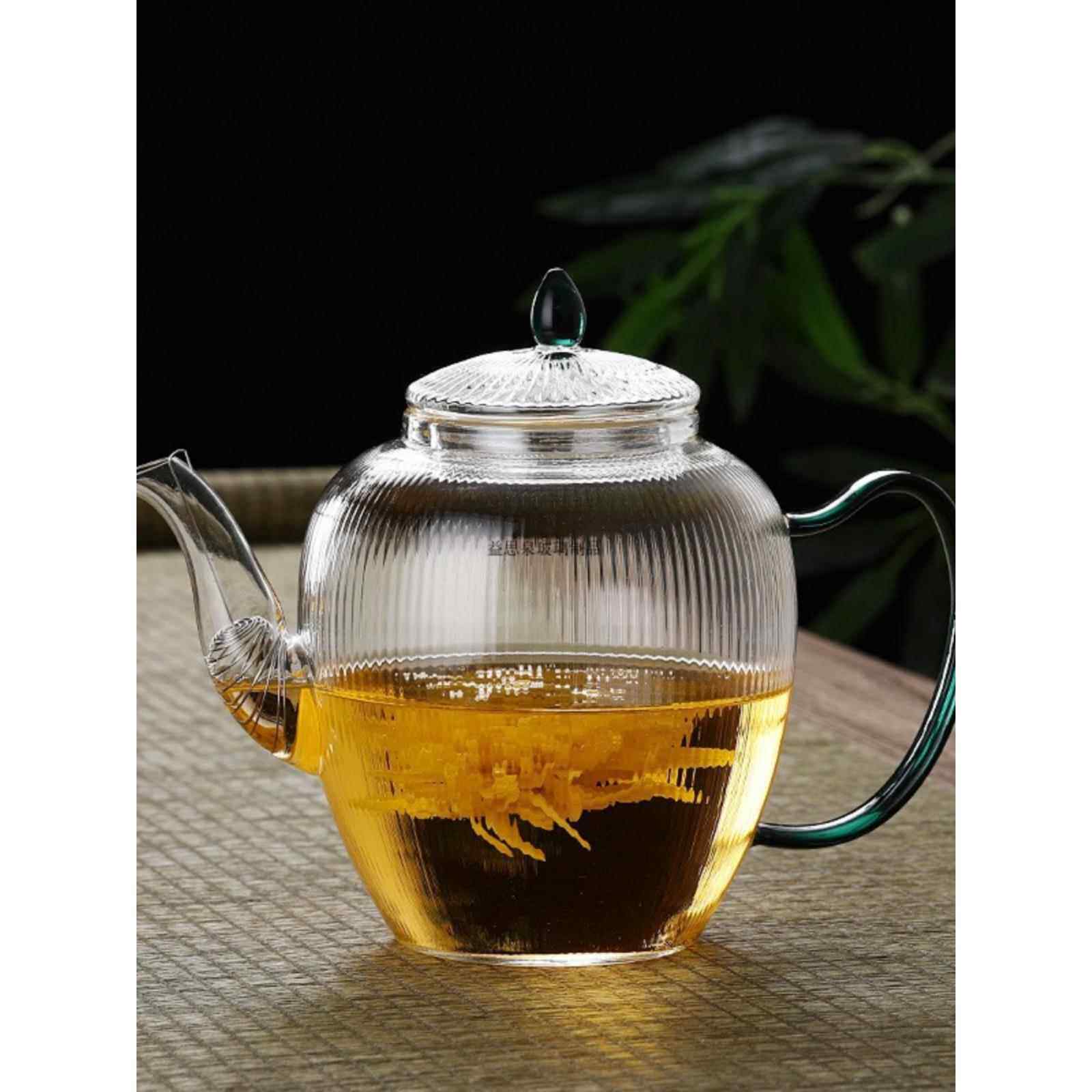 玻璃立纹高硼硅酸盐泡茶沸水壶单壶大容量耐热茶具，用于家庭泡茶