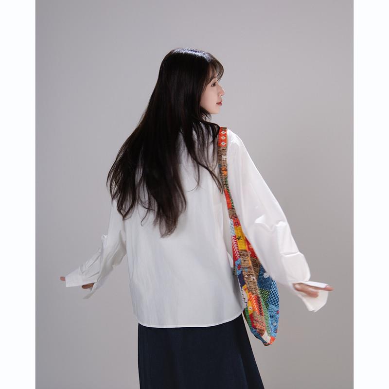 极速艺野系 日系小清新花瓣领宽松白色长袖衬衫女春森系减龄慵懒