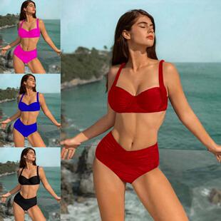 strap waist swimsuit high 比基尼带钢托泳衣高腰 with Bikini